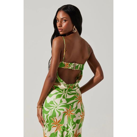 Astr‎ the Label Lysandra Dress Green Mustard Print | Size XS - Picture 2 of 9